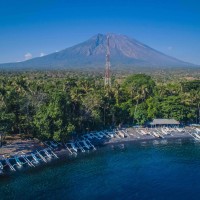 Mount Agung Drone View from Tulamben Beach thumbnail