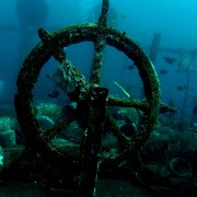 Boga Wreck steering wheel in Tulamben, Bali thumbnail